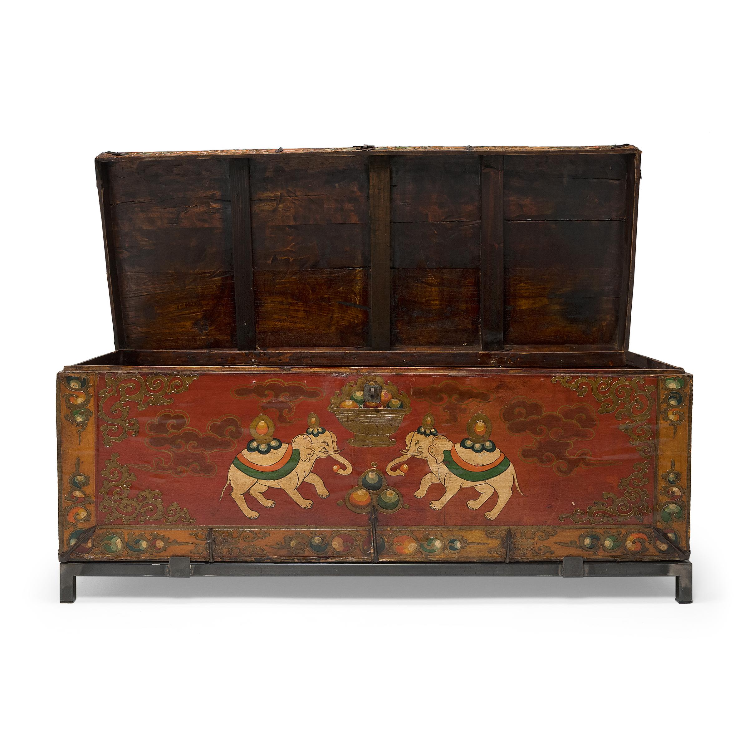 Teak Chinese Painted Elephant Trunk Table, C. 1900 For Sale