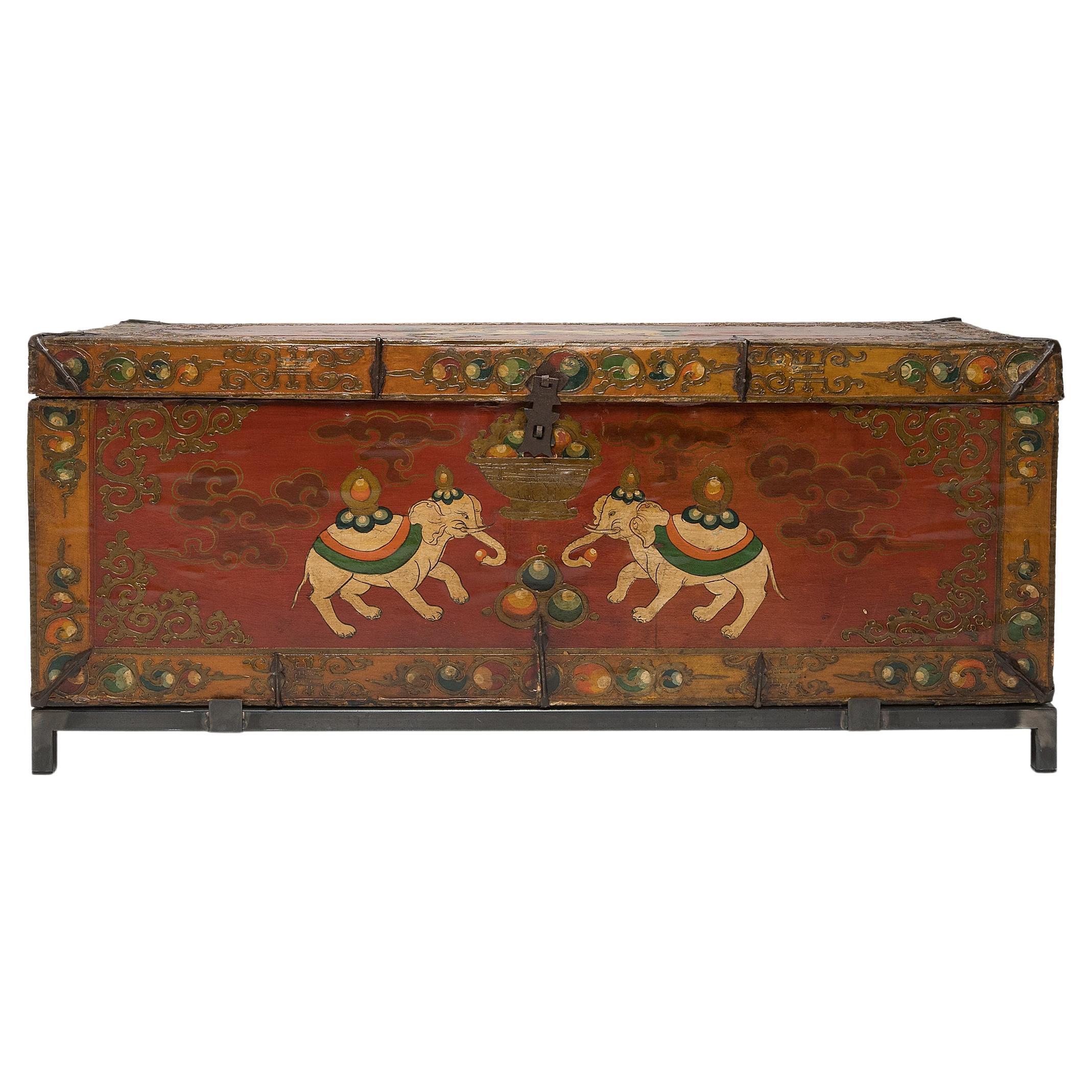Table tronc d'éléphant peint, chinoise, vers 1900 en vente