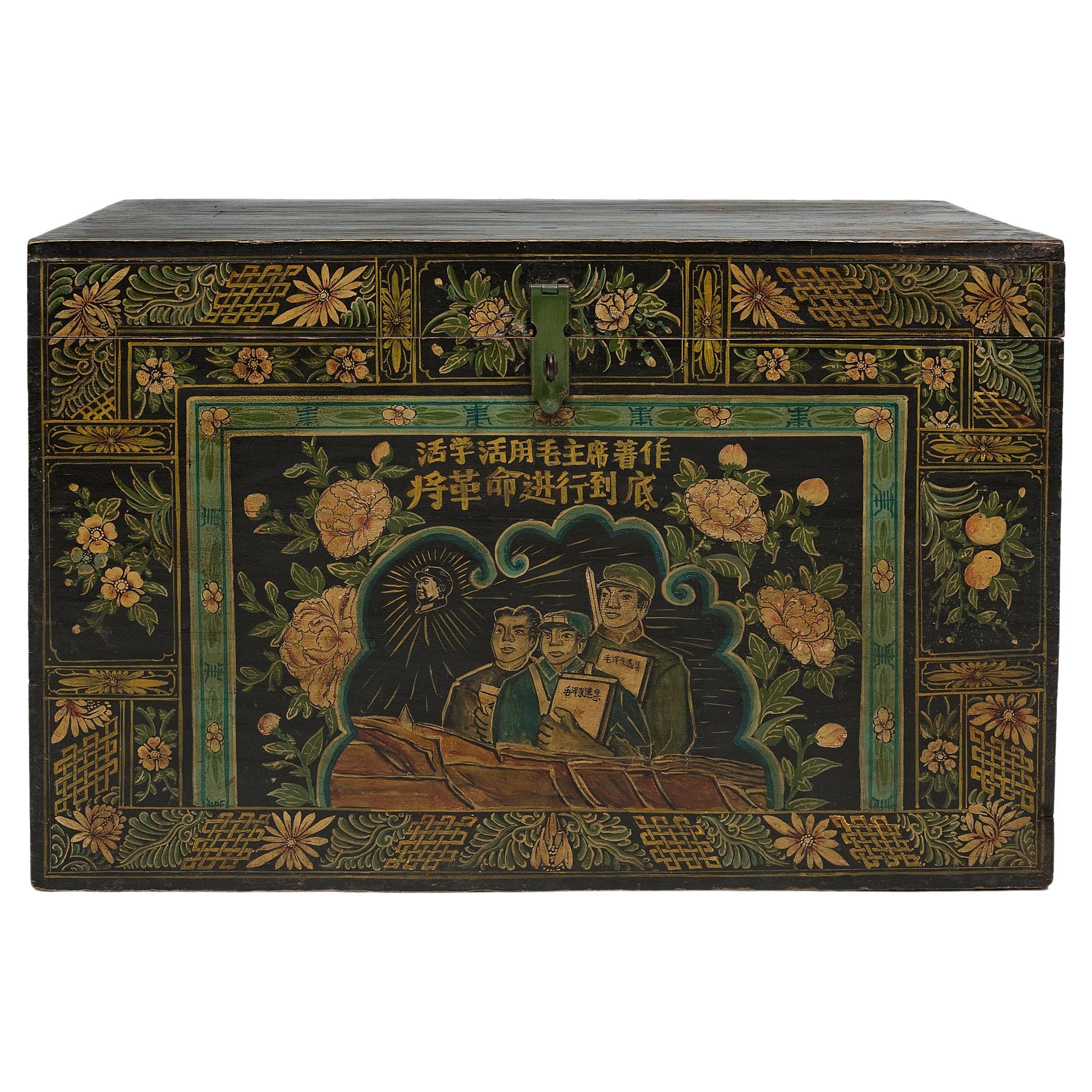Chinese Painted Festival Trunk, c. 1820 For Sale