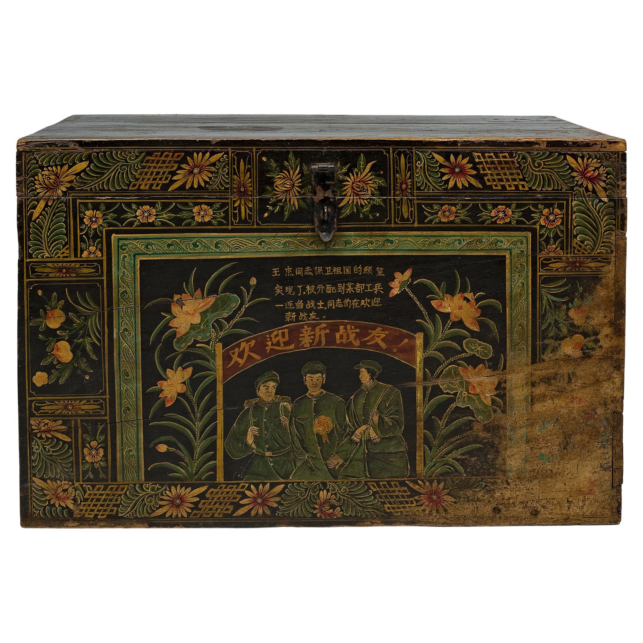 Chinese Painted Festival Trunk, c. 1820 For Sale