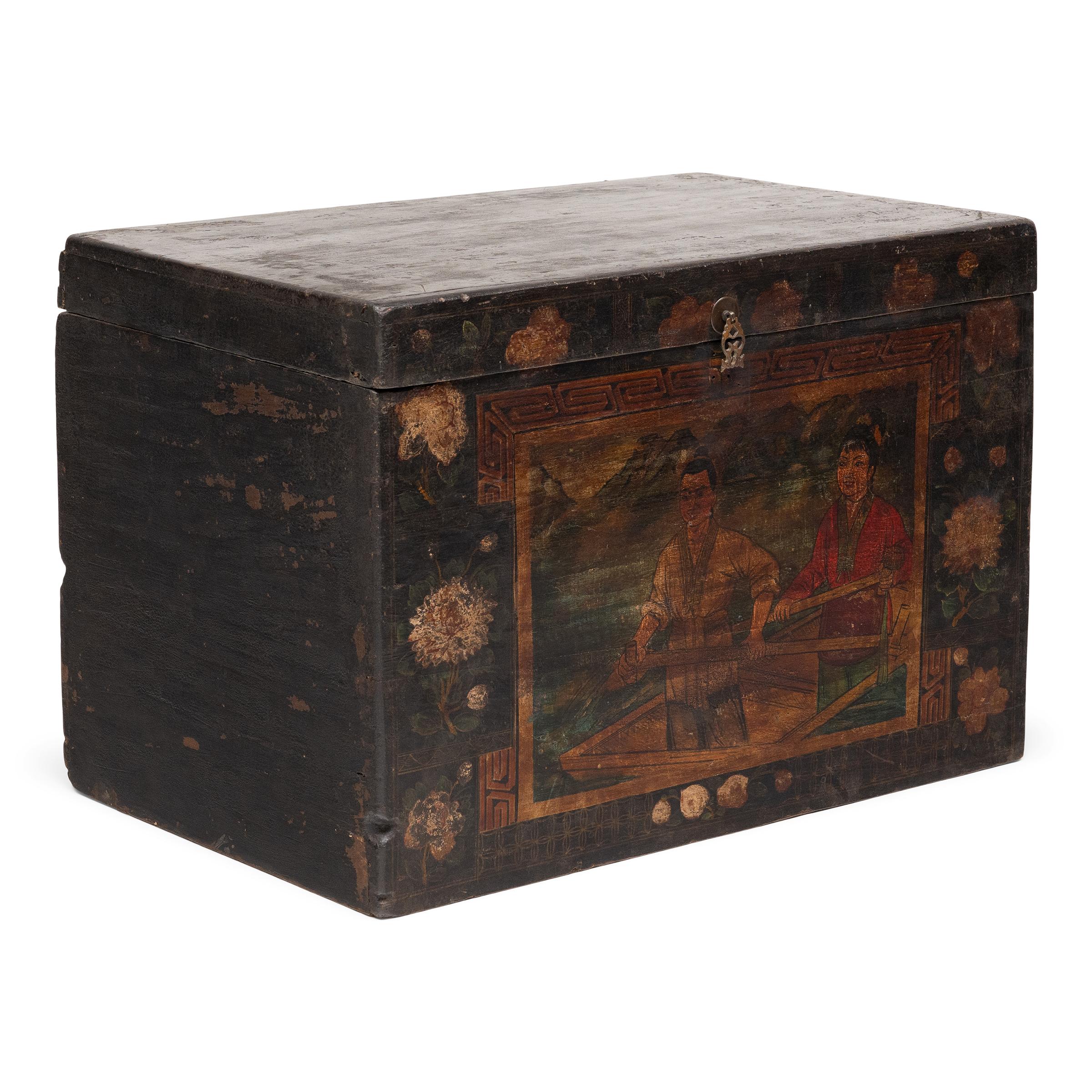 I bauli e le cassapanche erano la forma più diffusa di conservazione domestica durante le dinastie Ming e Qing. Utilizzati per conservare vestiti, biancheria, utensili da cucina e altri oggetti vari, i bauli si trovavano in ogni stanza della casa e