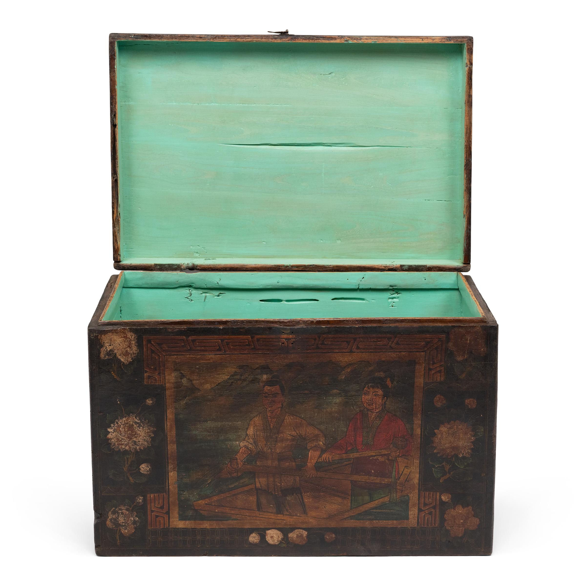 Arte popolare Baule popolare cinese dipinto, 1900 ca. in vendita