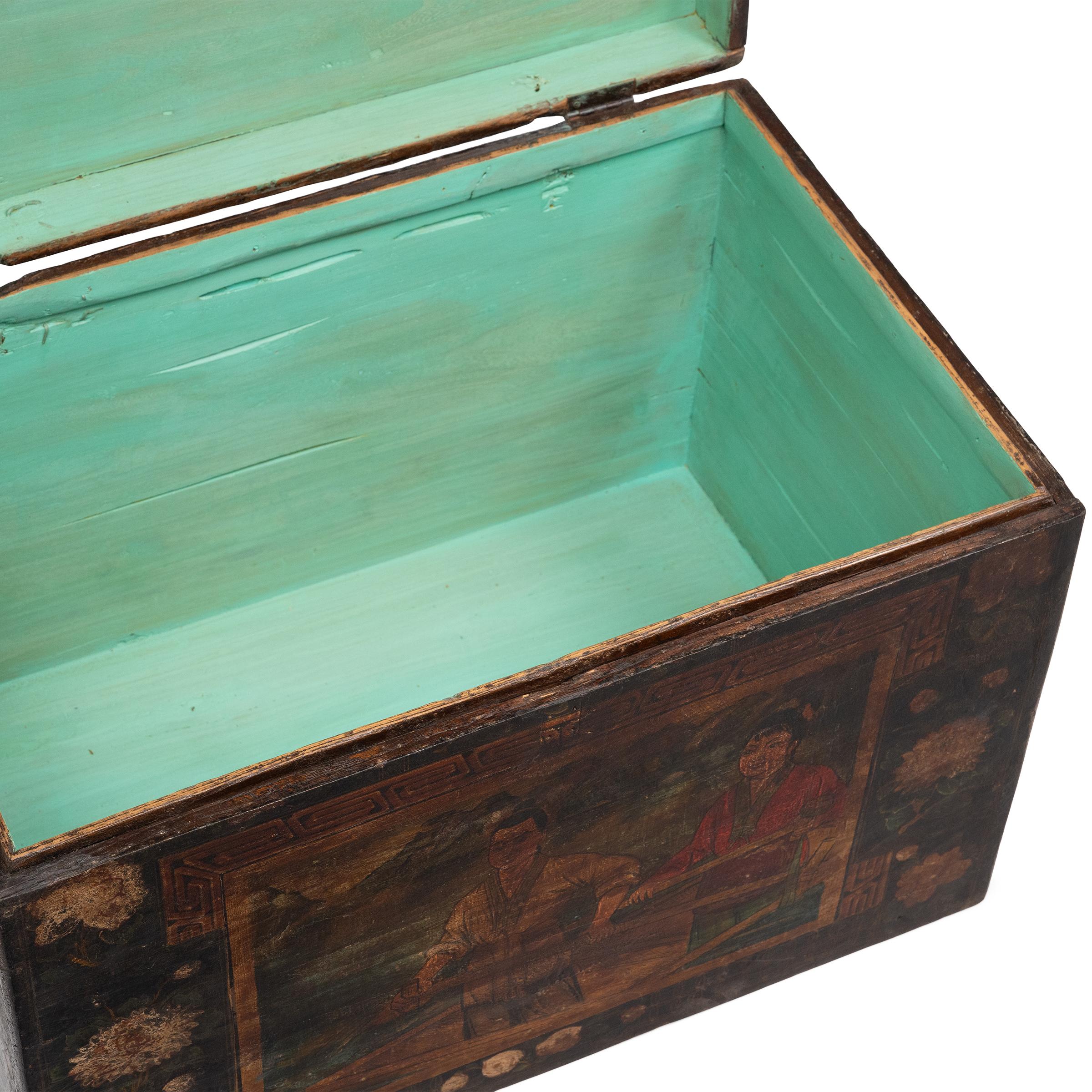 Cinese Baule popolare cinese dipinto, 1900 ca. in vendita