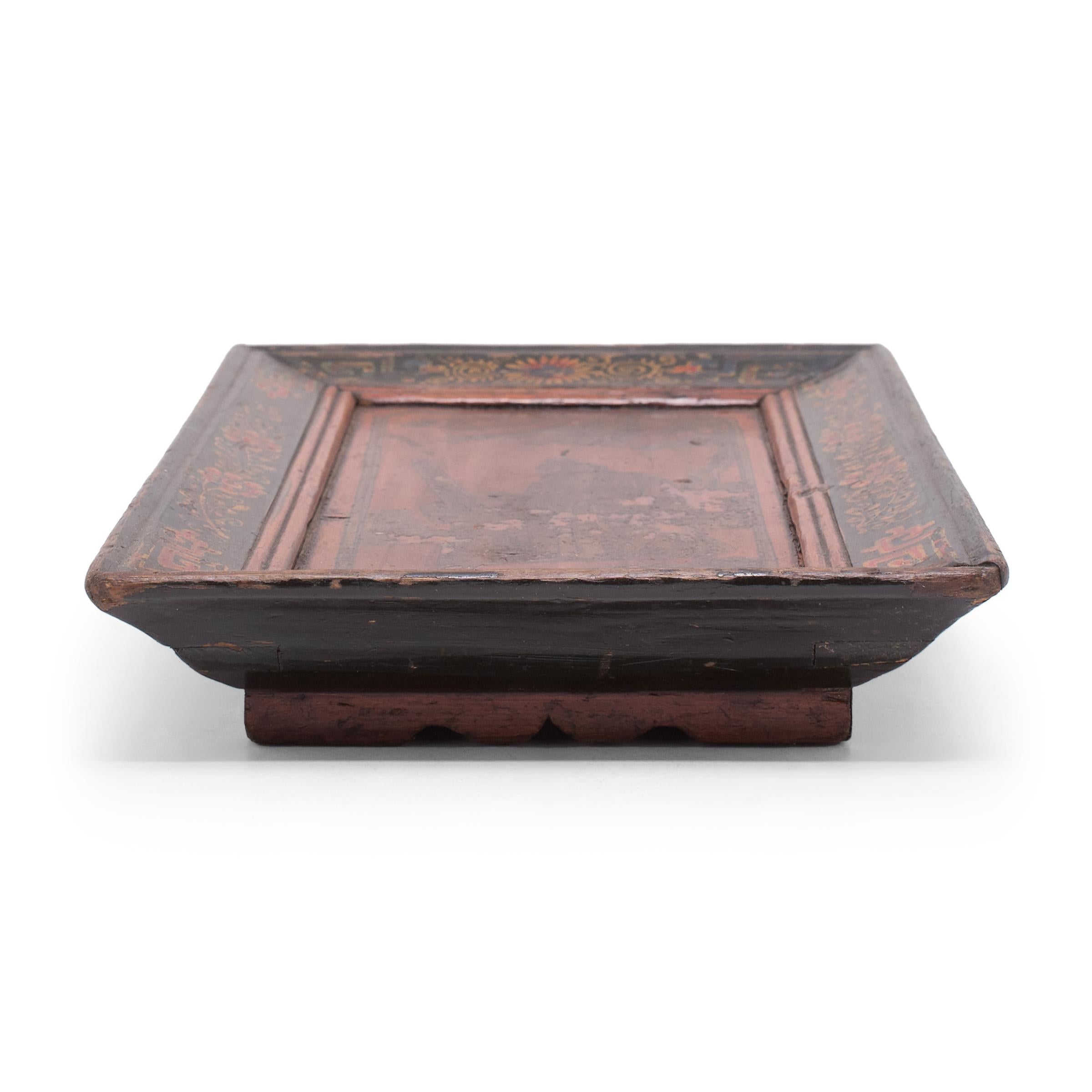 Qing Chinese Painted Footed Tray, c. 1900 For Sale