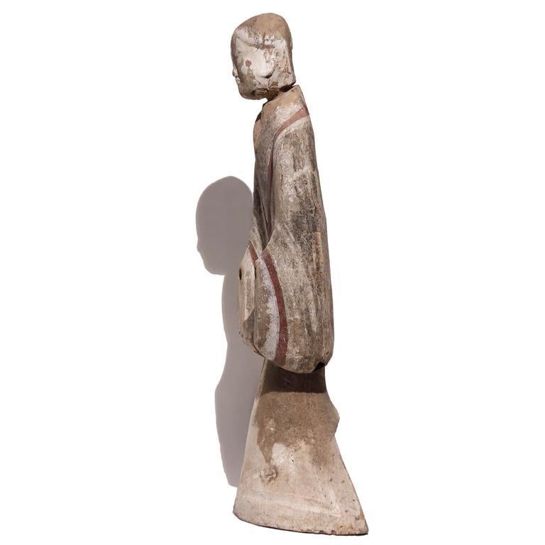 Chinese Painted Grey Earthenware Standing Female Figure, Western Han Dynasty In Good Condition For Sale In New York, NY