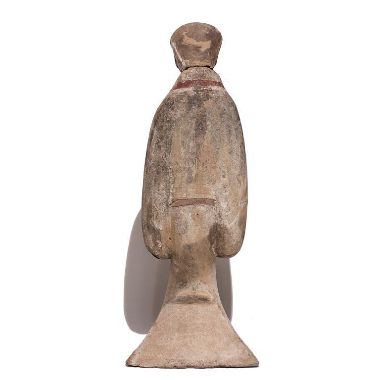 18th Century and Earlier Chinese Painted Grey Earthenware Standing Female Figure, Western Han Dynasty For Sale