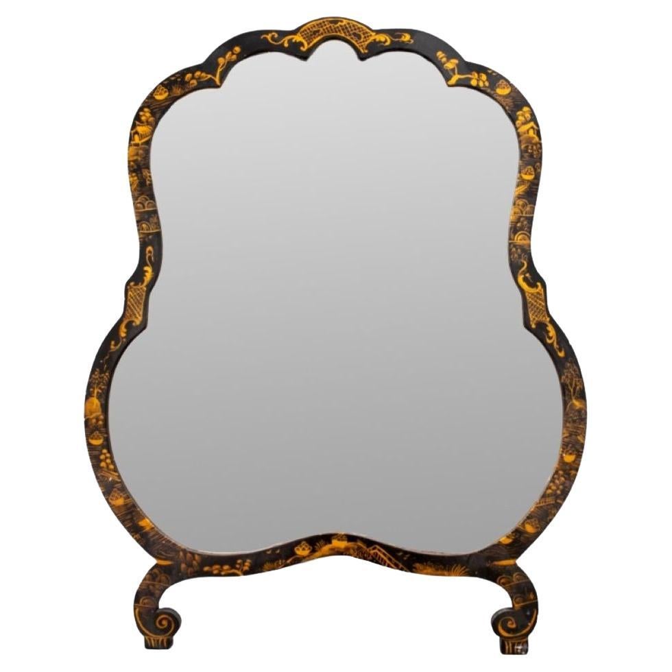 Chinese Painted Lacquer Mirror and Stand