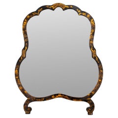 Chinese Painted Lacquer Mirror and Stand