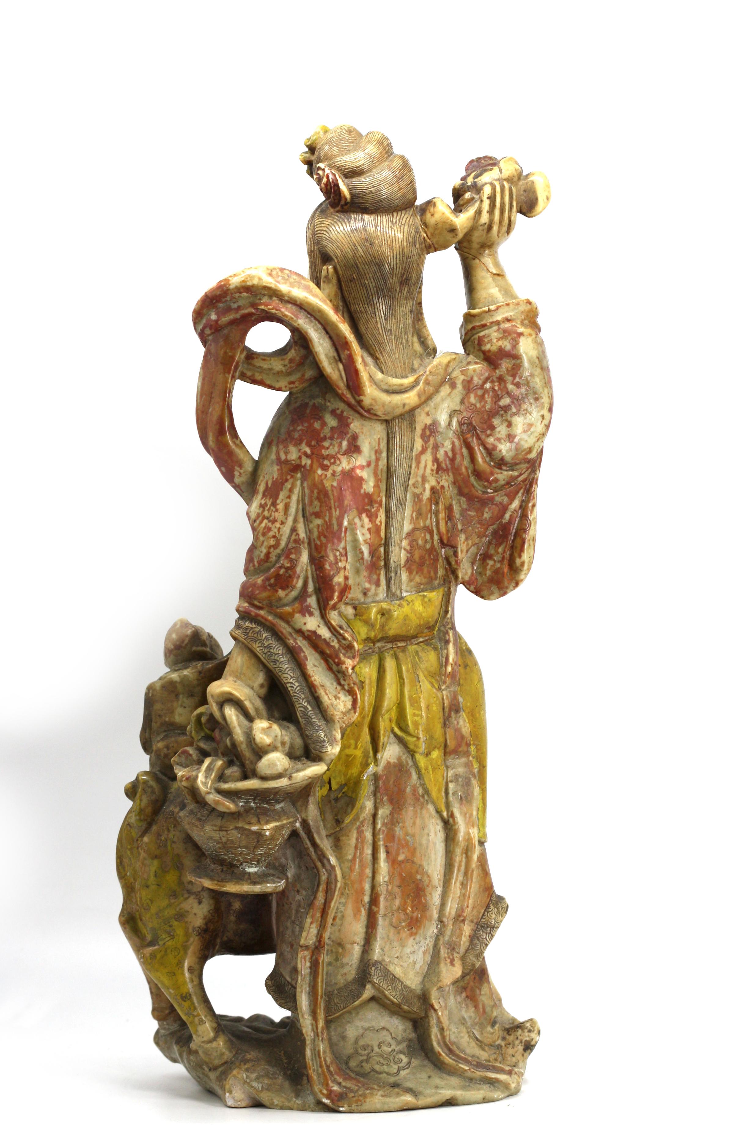 Chinese Painted Marble Figure of Guanyin In Good Condition For Sale In West Palm Beach, FL