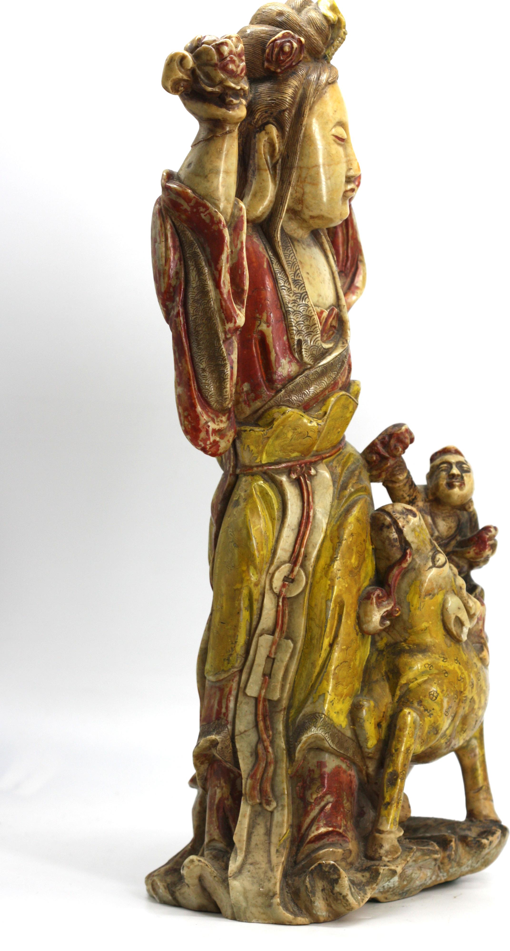 20th Century Chinese Painted Marble Figure of Guanyin For Sale