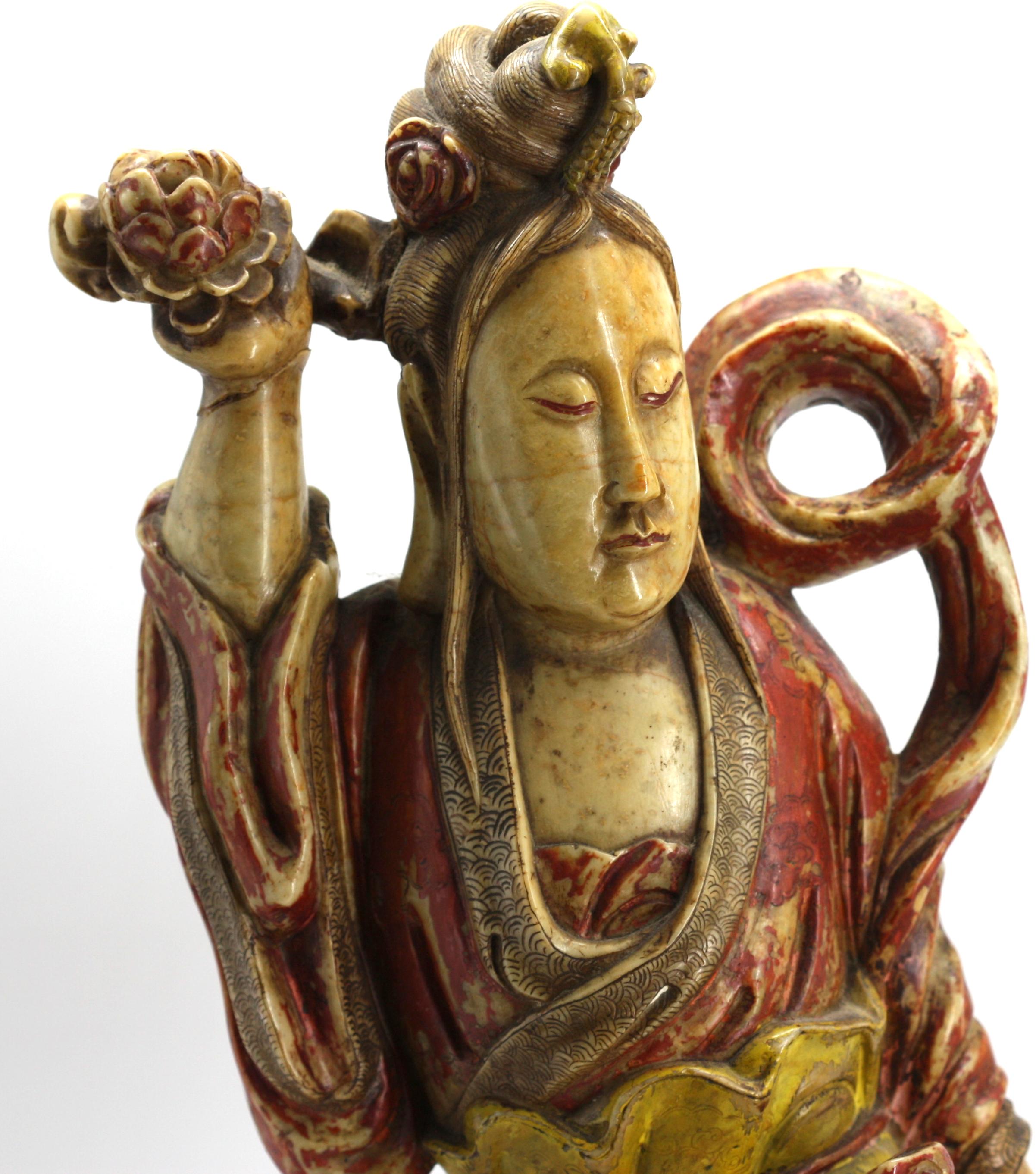 Chinese Painted Marble Figure of Guanyin For Sale 1