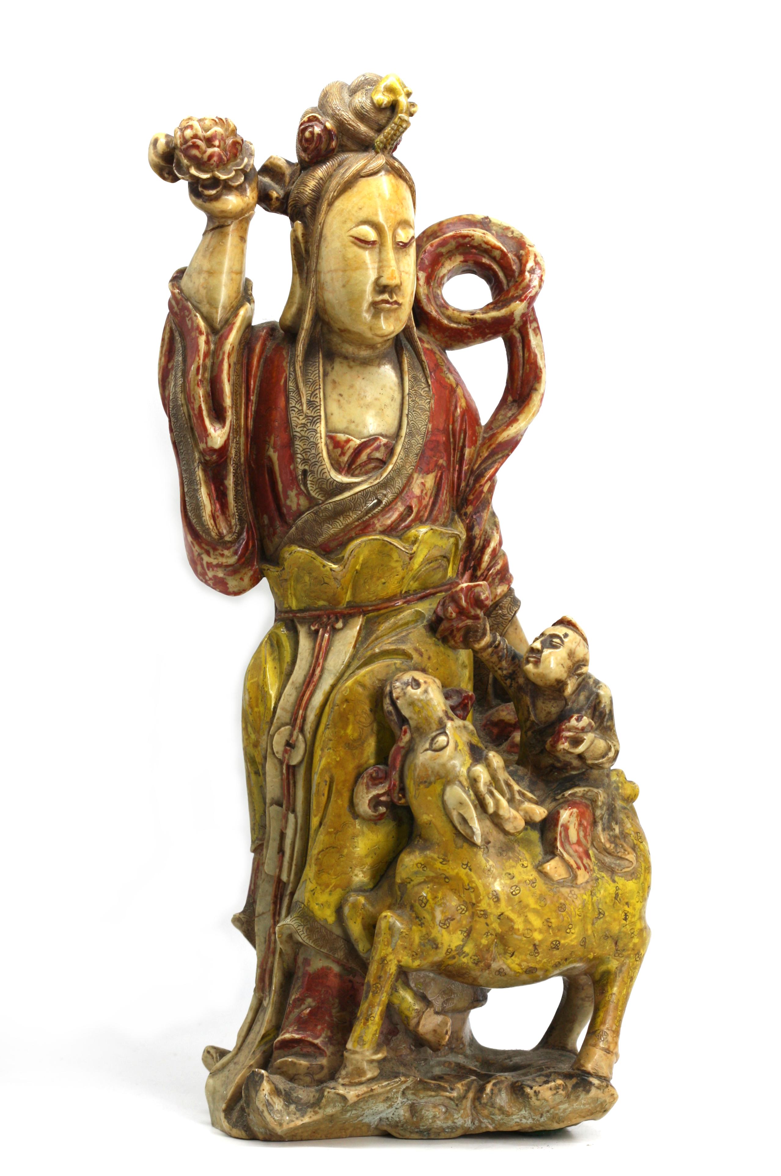 Chinese Painted Marble Figure of Guanyin For Sale 3
