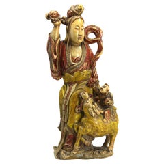 Chinese Painted Marble Figure of Guanyin