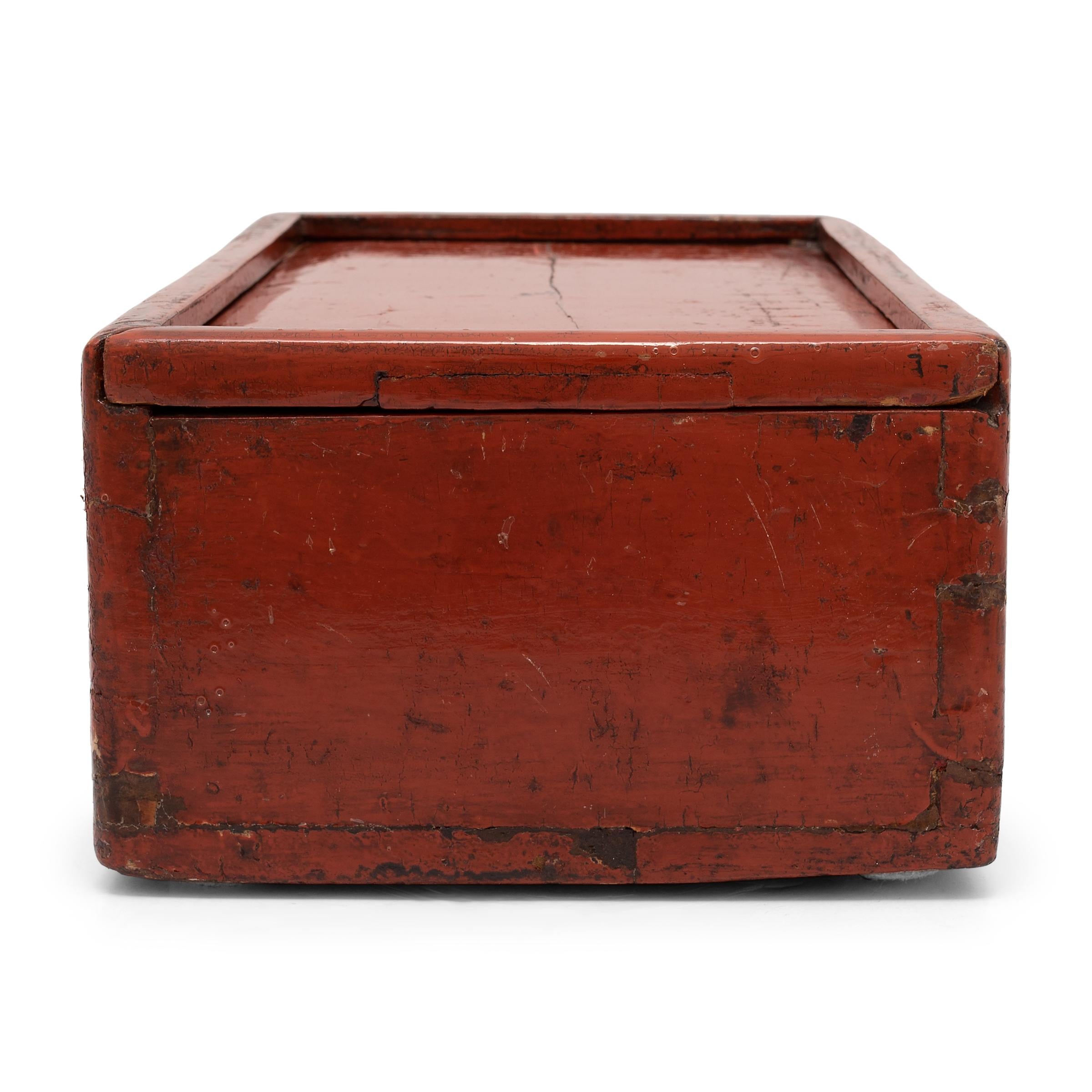 Wood Chinese Painted Orange Lacquer Box, c. 1850