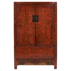 Chinese Painted Red Lacquer Cabinet, c. 1900