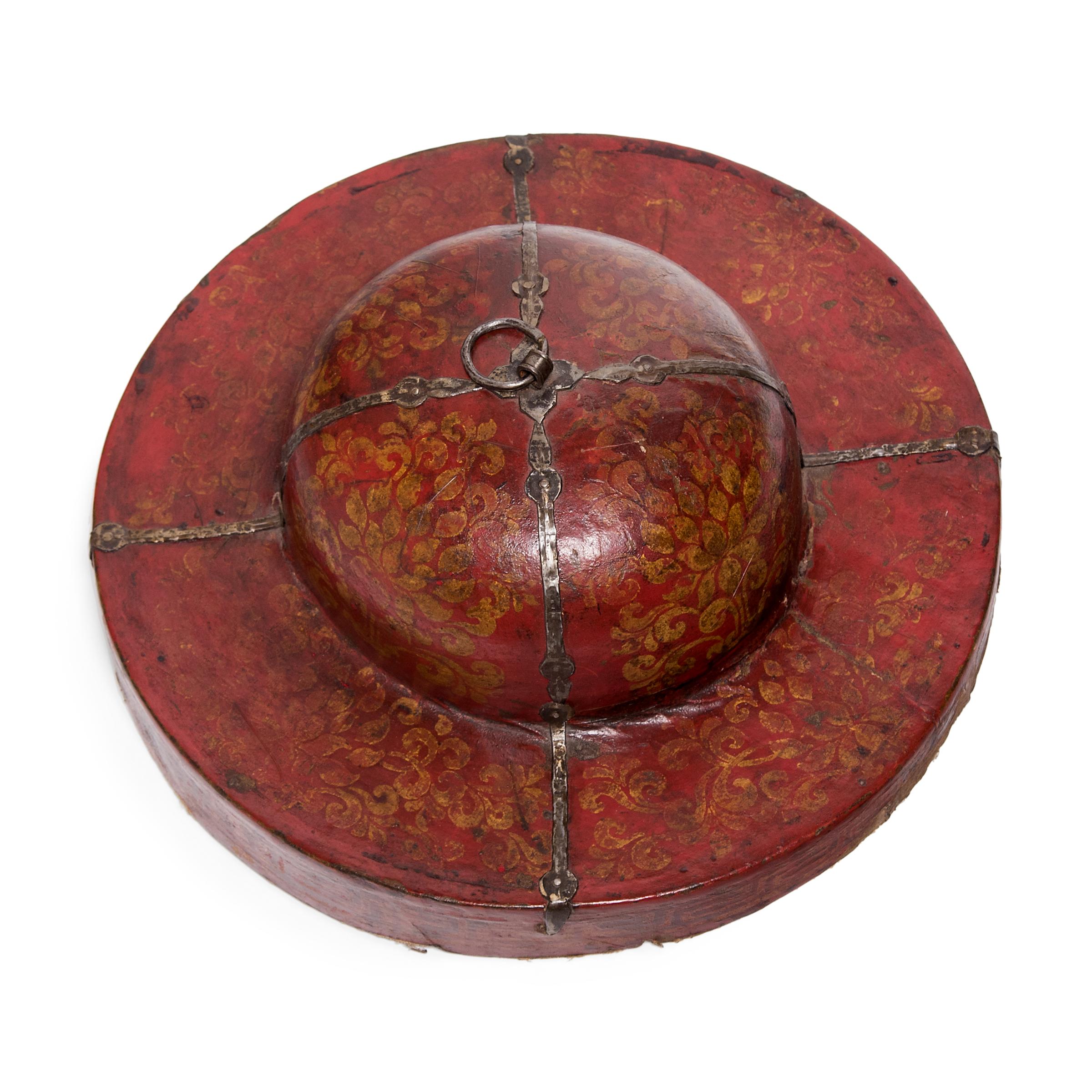 19th Century Tibetan Red Lacquer Cymbal Case Lid, circa 1850 For Sale