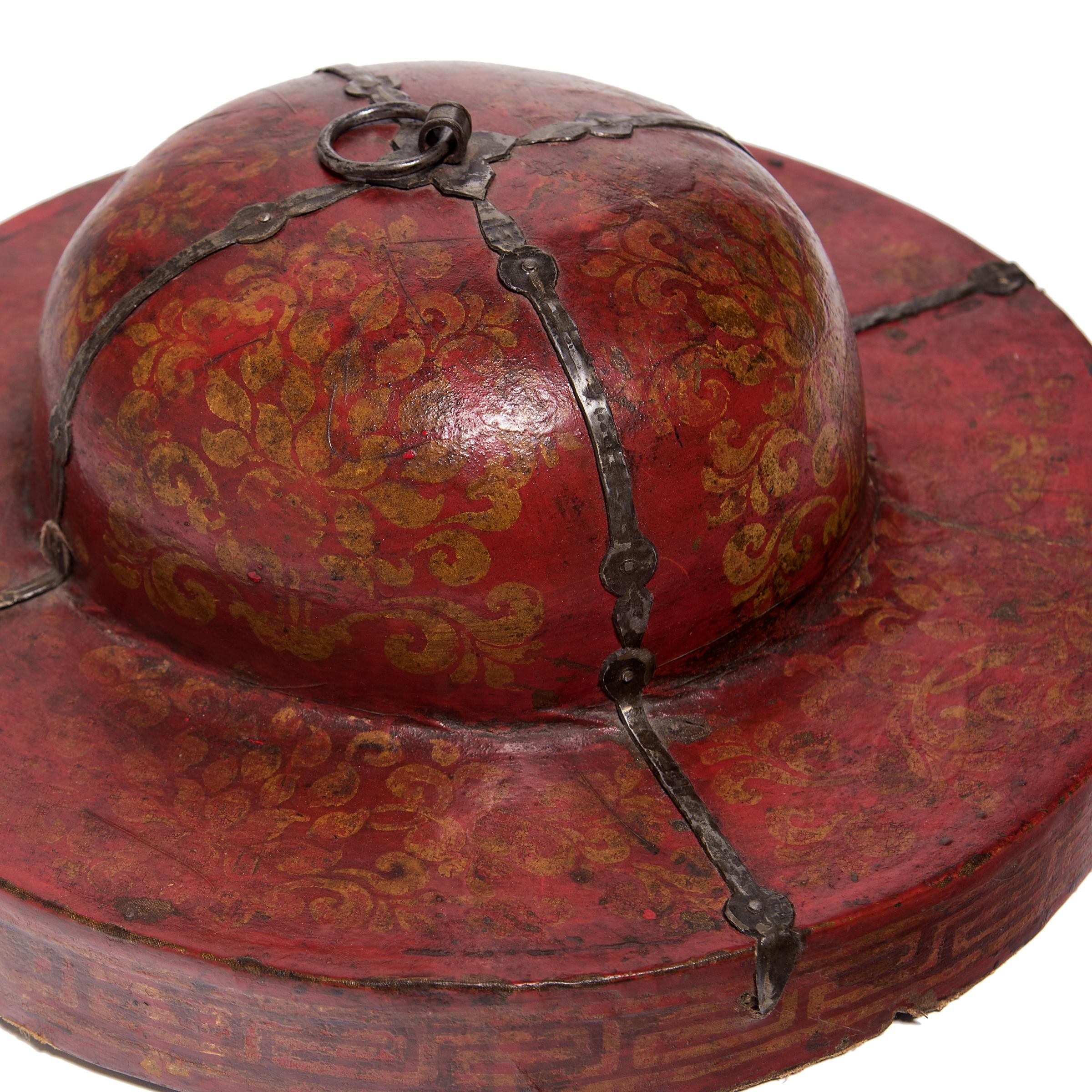 Wood Tibetan Red Lacquer Cymbal Case Lid, circa 1850 For Sale