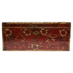 Antique Chinese Painted Red Lacquer Trunk, C. 1850