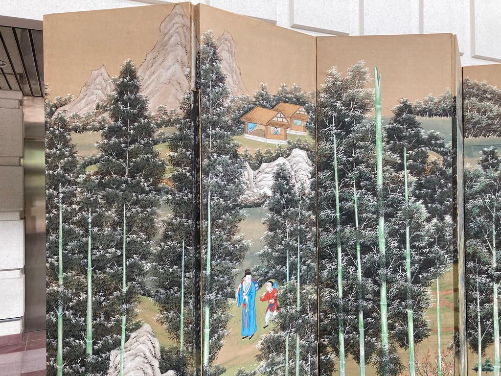 Chinese Painted Screen with Bamboo Forest and Figures, Large Scale 4