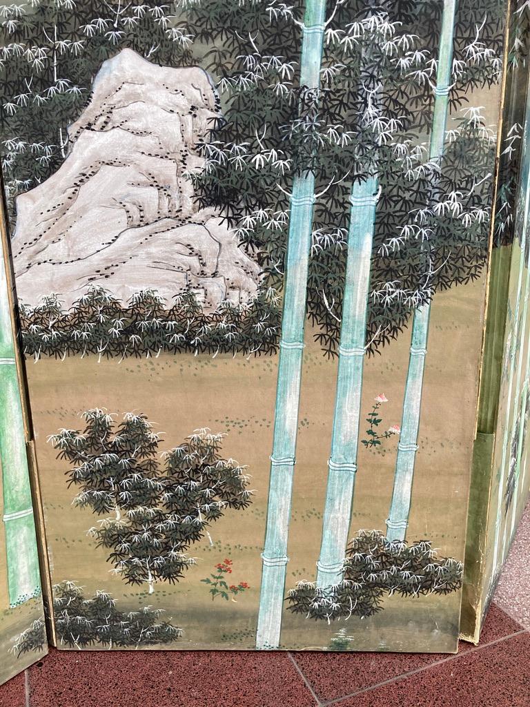 Chinese Painted Screen with Bamboo Forest and Figures, Large Scale 5