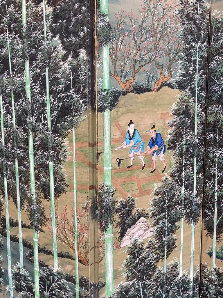 Chinese Painted Screen with Bamboo Forest and Figures, Large Scale 7
