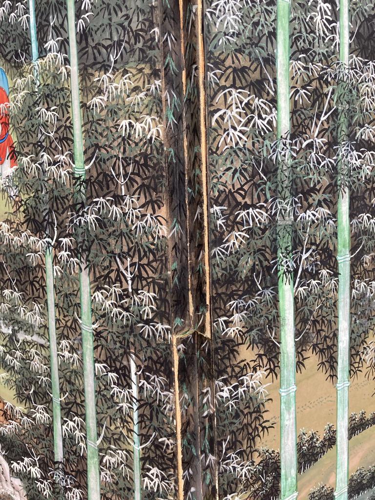 Chinese Painted Screen with Bamboo Forest and Figures, Large Scale 8
