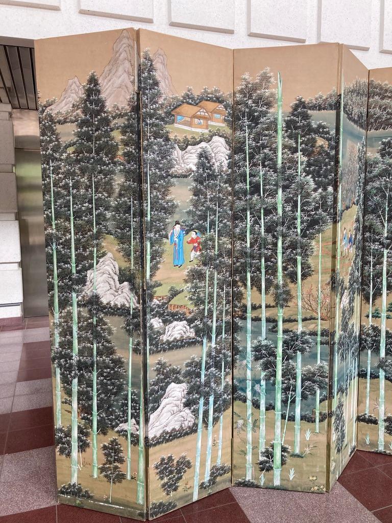 Chinese Painted Screen with Bamboo Forest and Figures, Large Scale 9