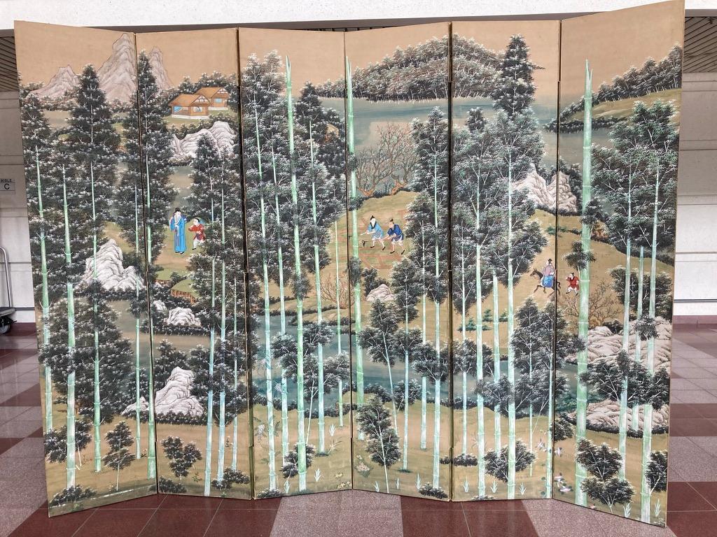 Chinese Painted Screen with Bamboo Forest and Figures, Large Scale 13