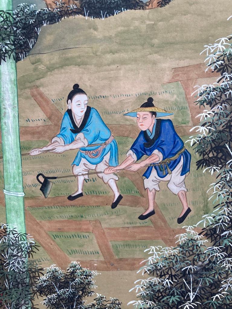 Chinese Painted Screen with Bamboo Forest and Figures, Large Scale In Good Condition In Stamford, CT
