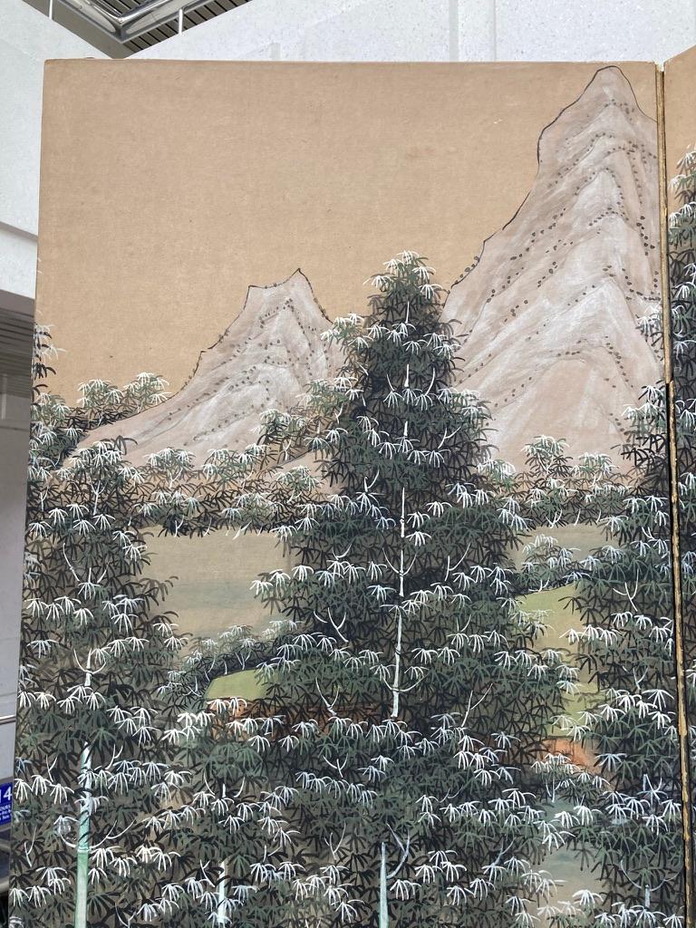 Paper Chinese Painted Screen with Bamboo Forest and Figures, Large Scale