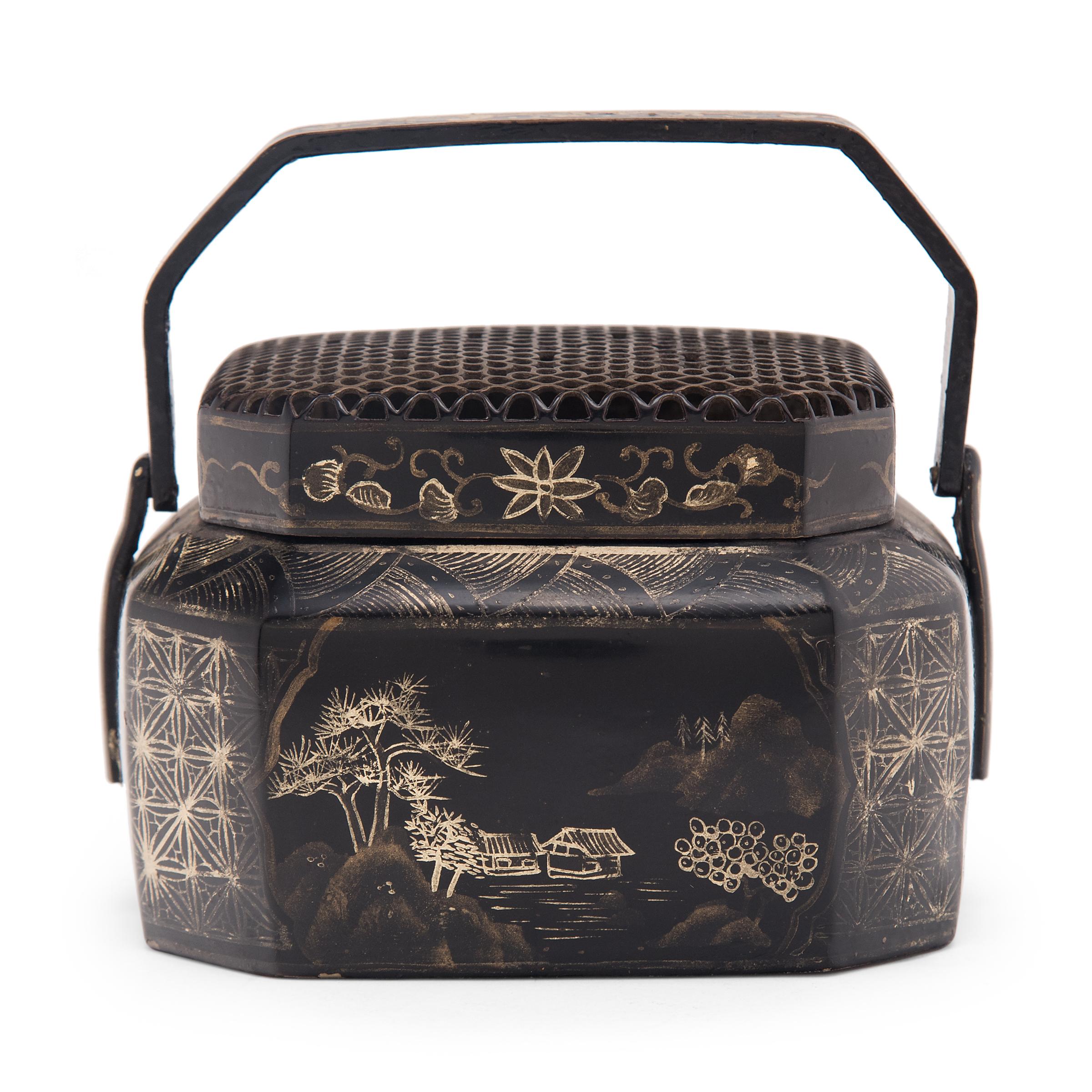 Qing Chinese Painted Shan Shui Brazier, c. 1900
