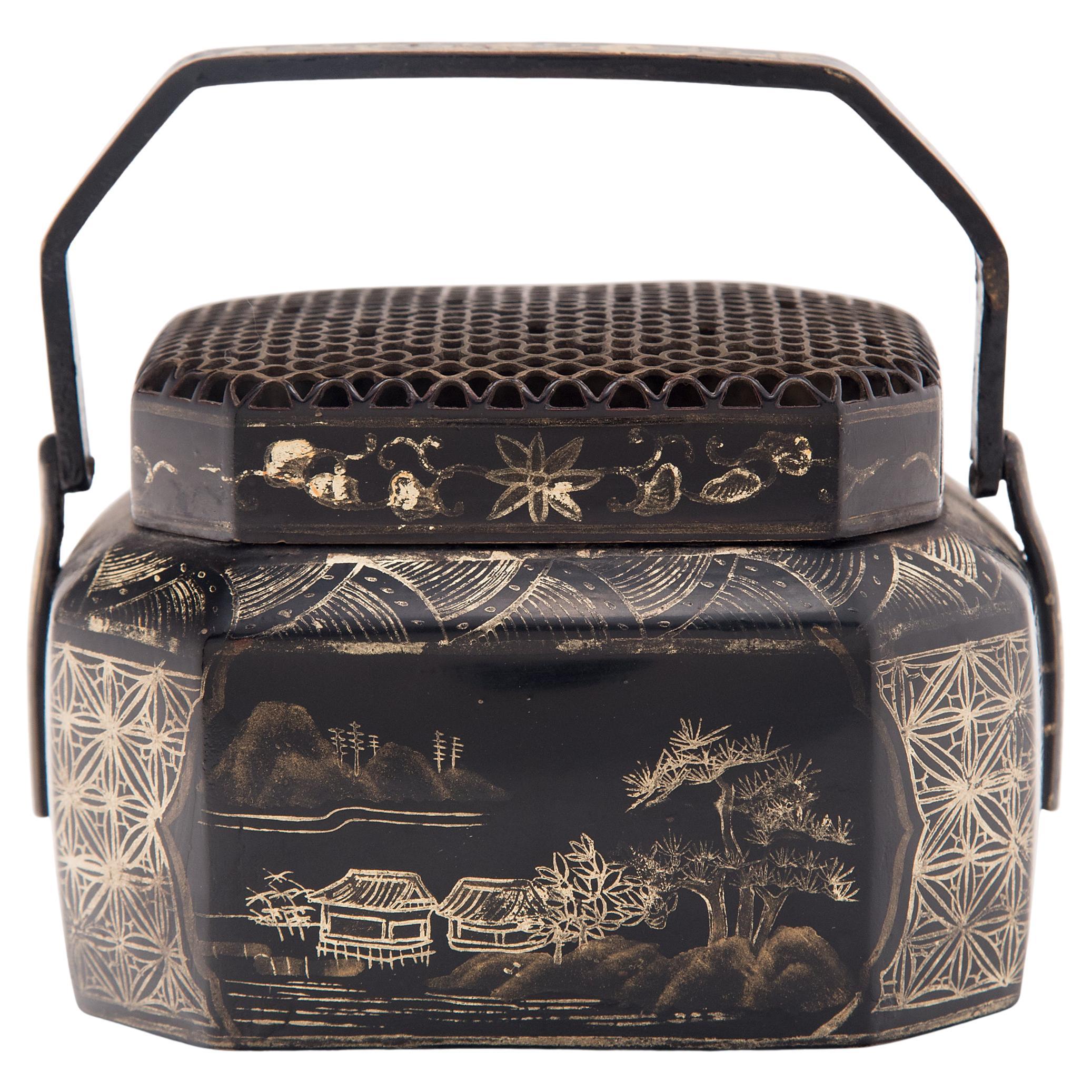 Chinese Painted Shan Shui Brazier, c. 1900