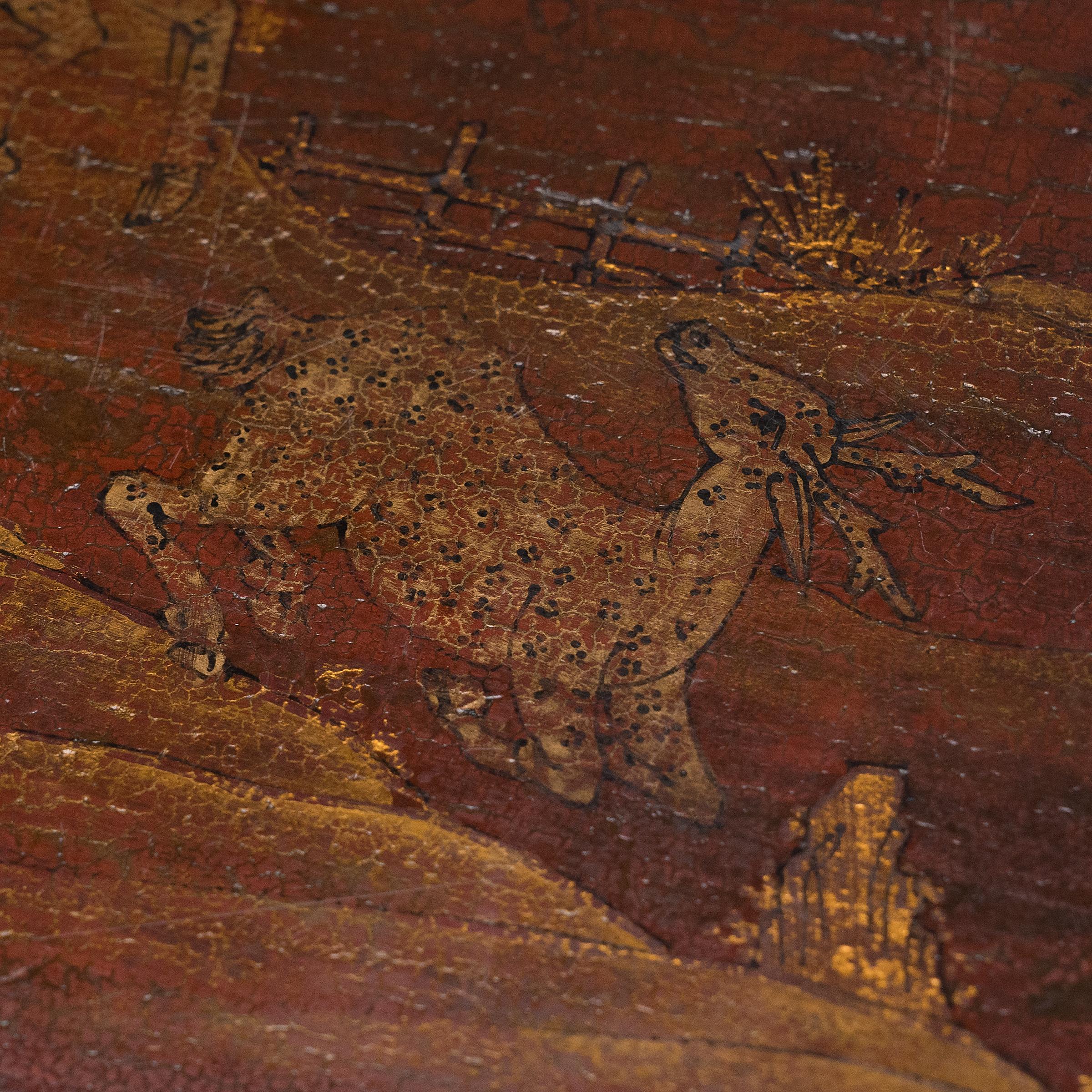 Qing Chinese Painted Snack Box with Deer & Lingzhi, c. 1850 For Sale