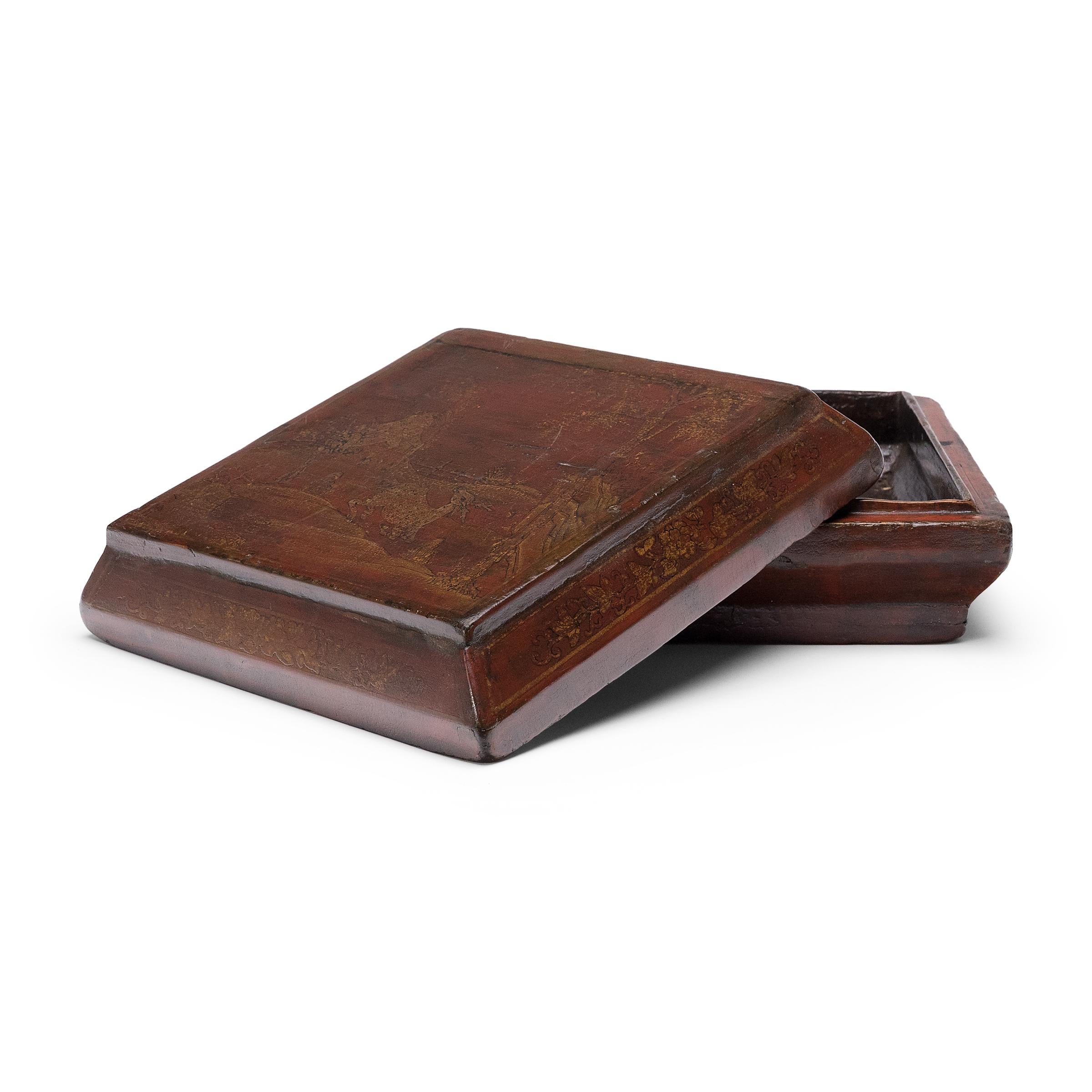 Lacquered Chinese Painted Snack Box with Deer & Lingzhi, c. 1850 For Sale