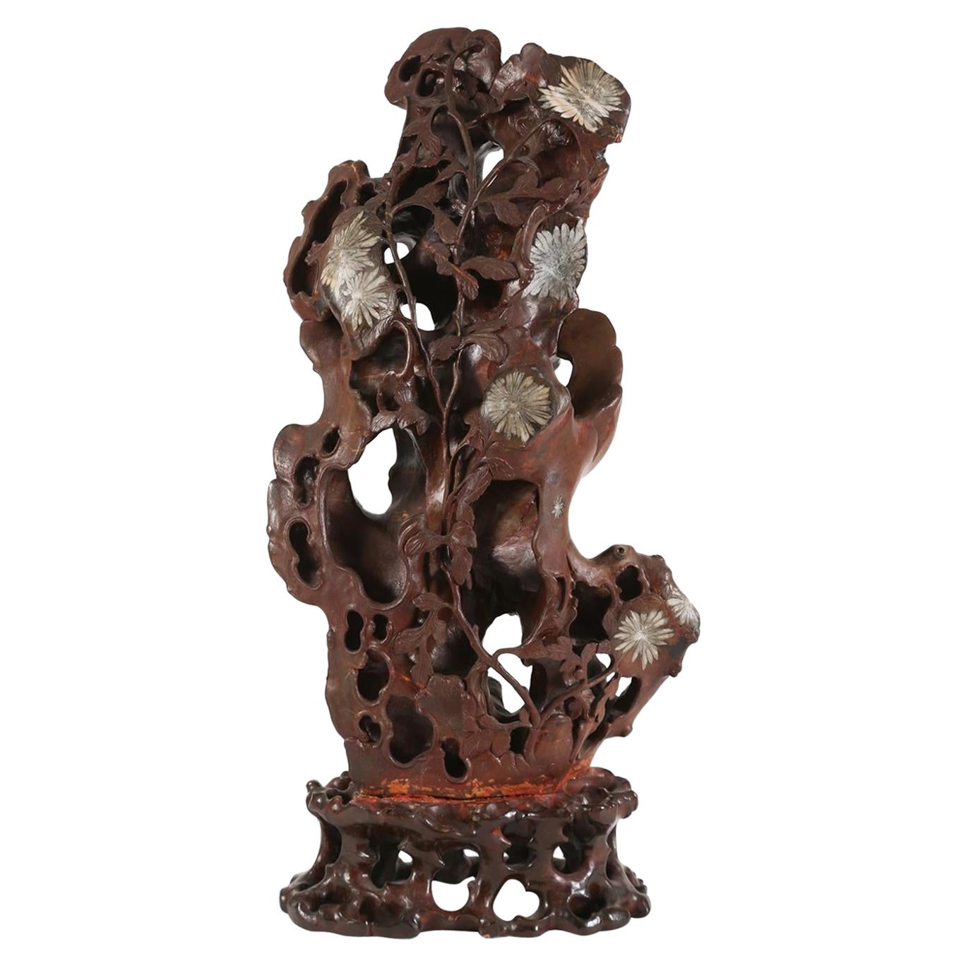 Chinese Painted Soapstone Scholar's Rock Sculpture For Sale