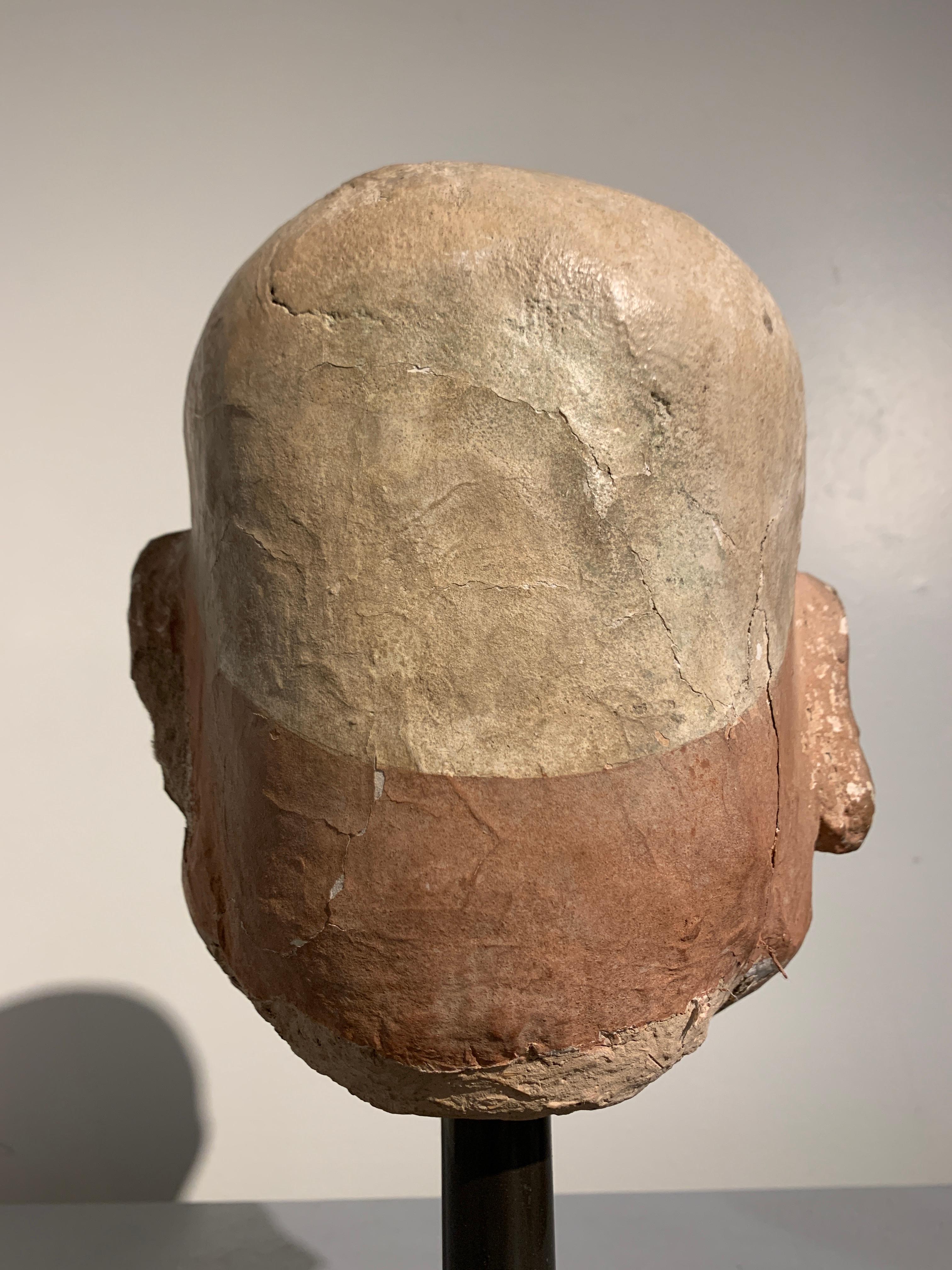 Chinese Painted Stucco Head of a Luohan, Song Dynasty, 11th Century, China For Sale 5