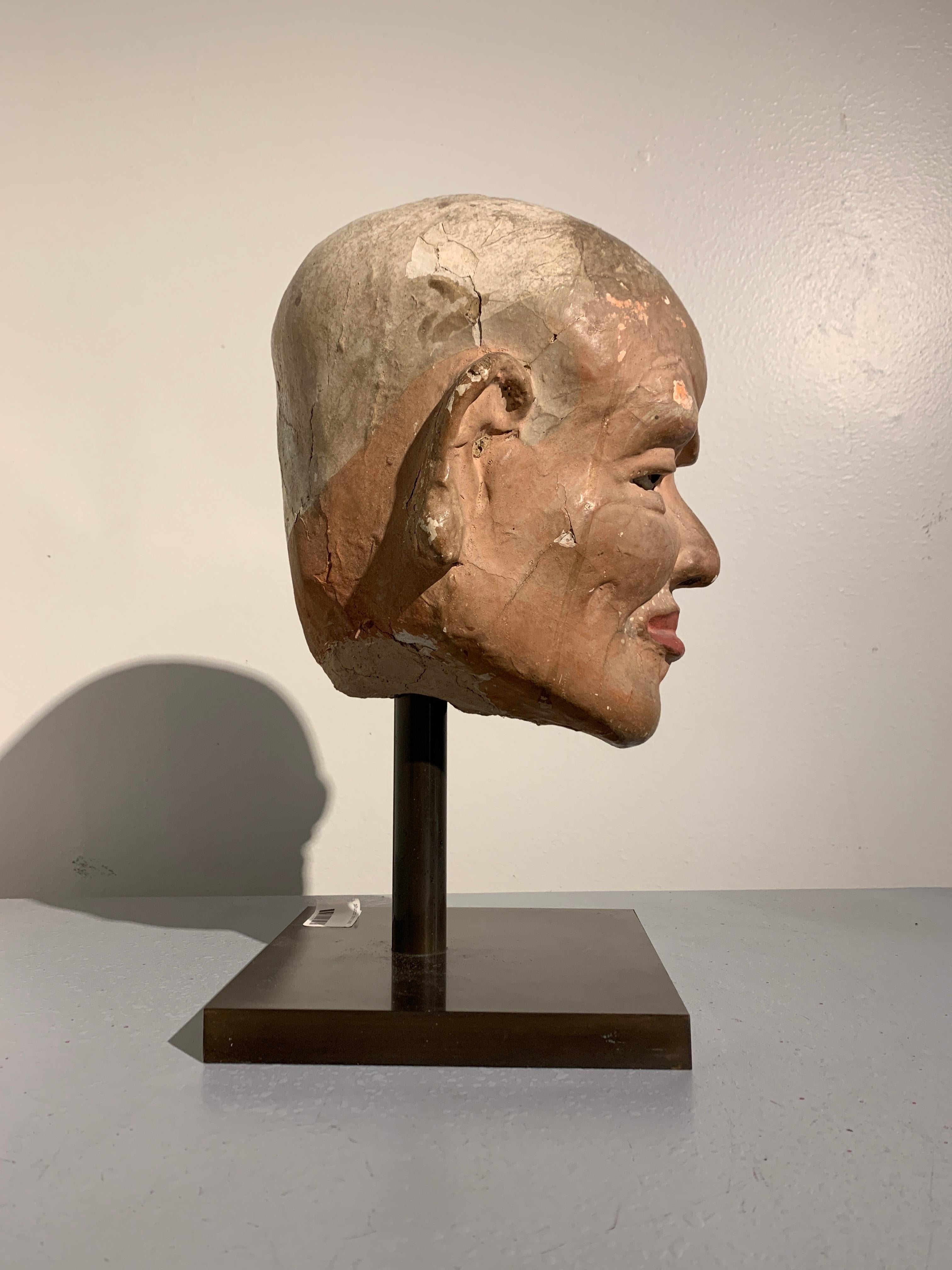 Hand-Painted Chinese Painted Stucco Head of a Luohan, Song Dynasty, 11th Century, China For Sale