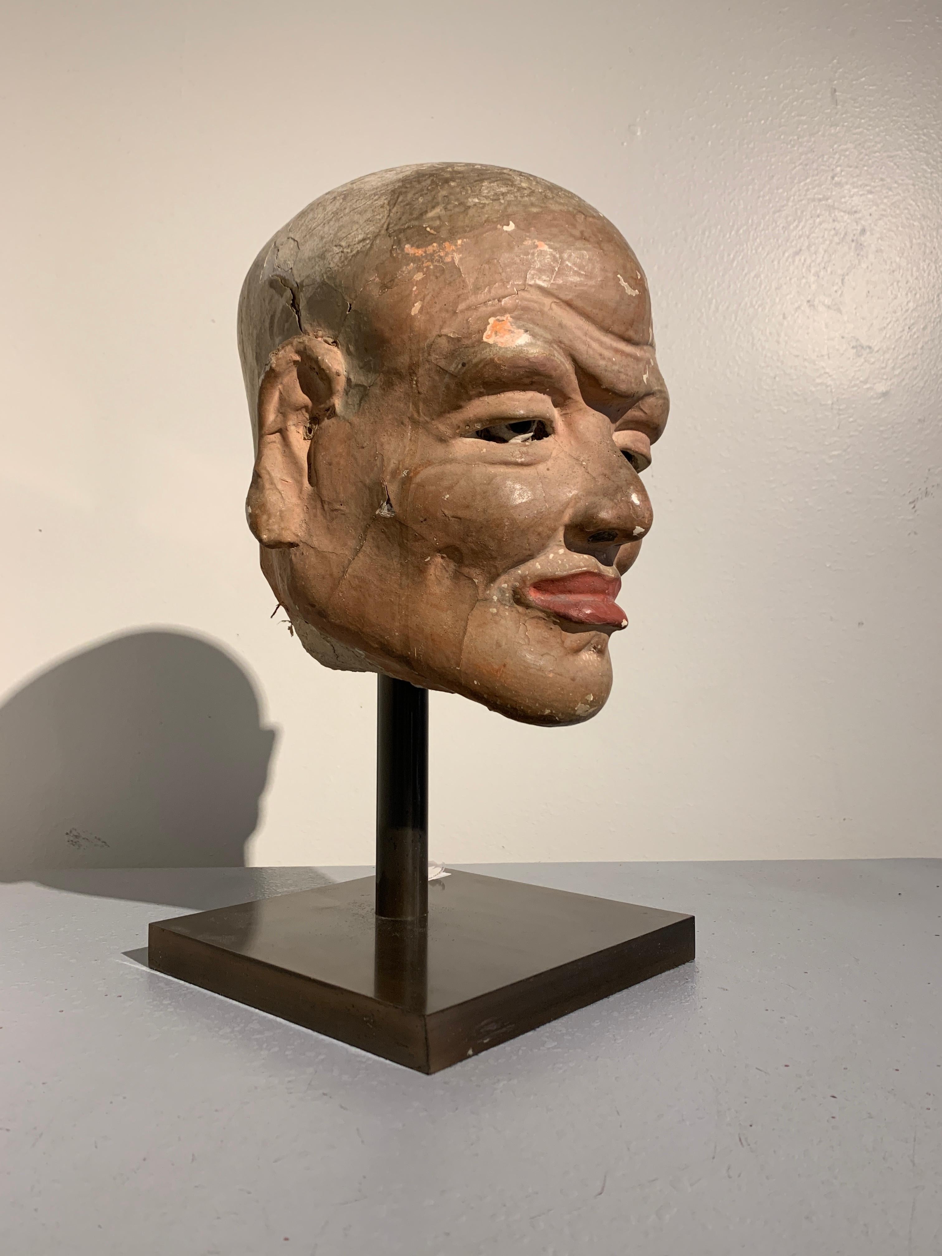 Chinese Painted Stucco Head of a Luohan, Song Dynasty, 11th Century, China In Good Condition For Sale In Austin, TX