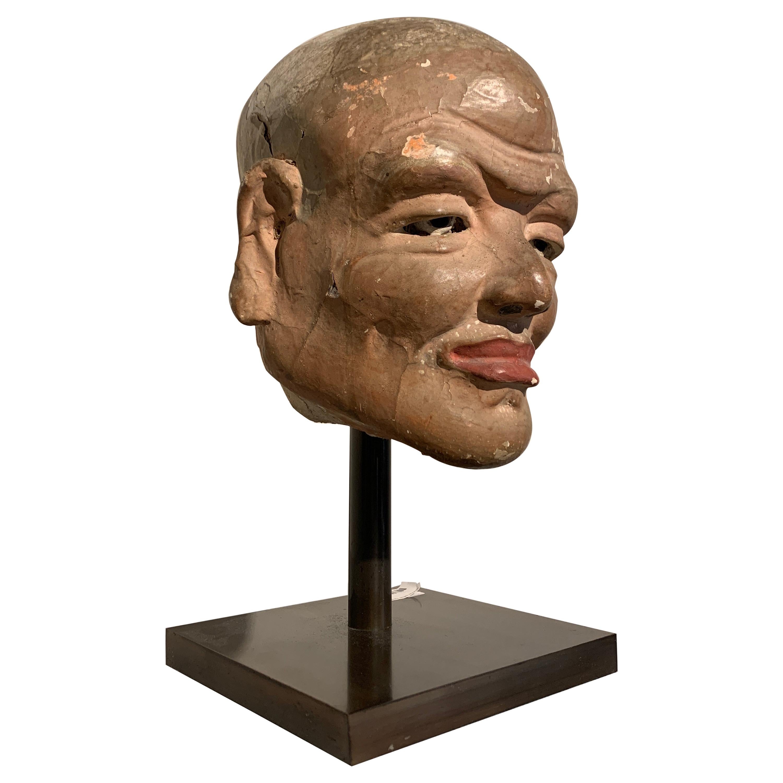 Chinese Painted Stucco Head of a Luohan, Song Dynasty, 11th Century, China For Sale