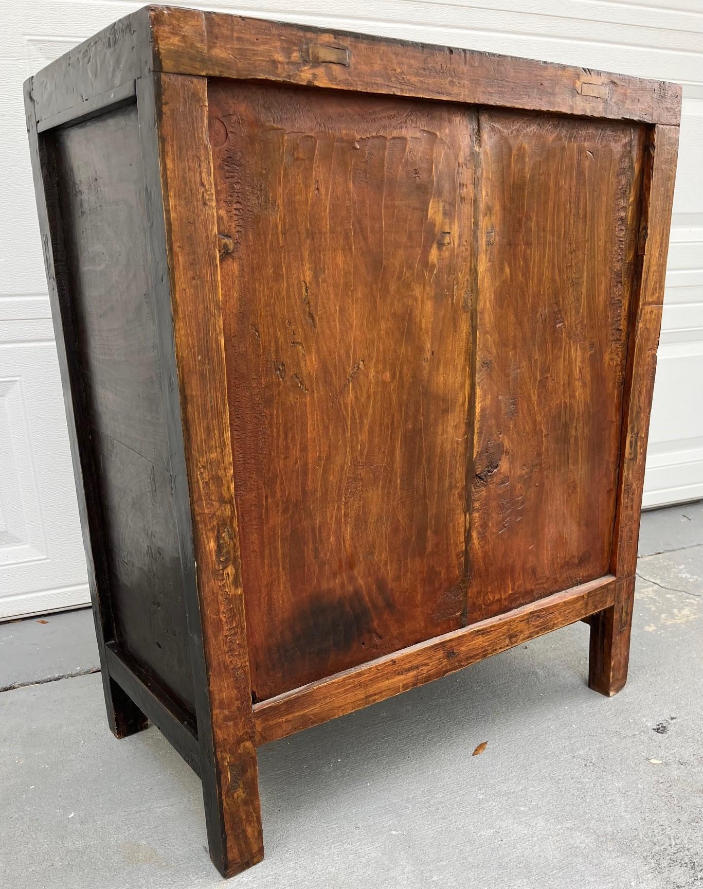 Chinese Painted Vintage Elm Hall Cabinet. For Sale 3