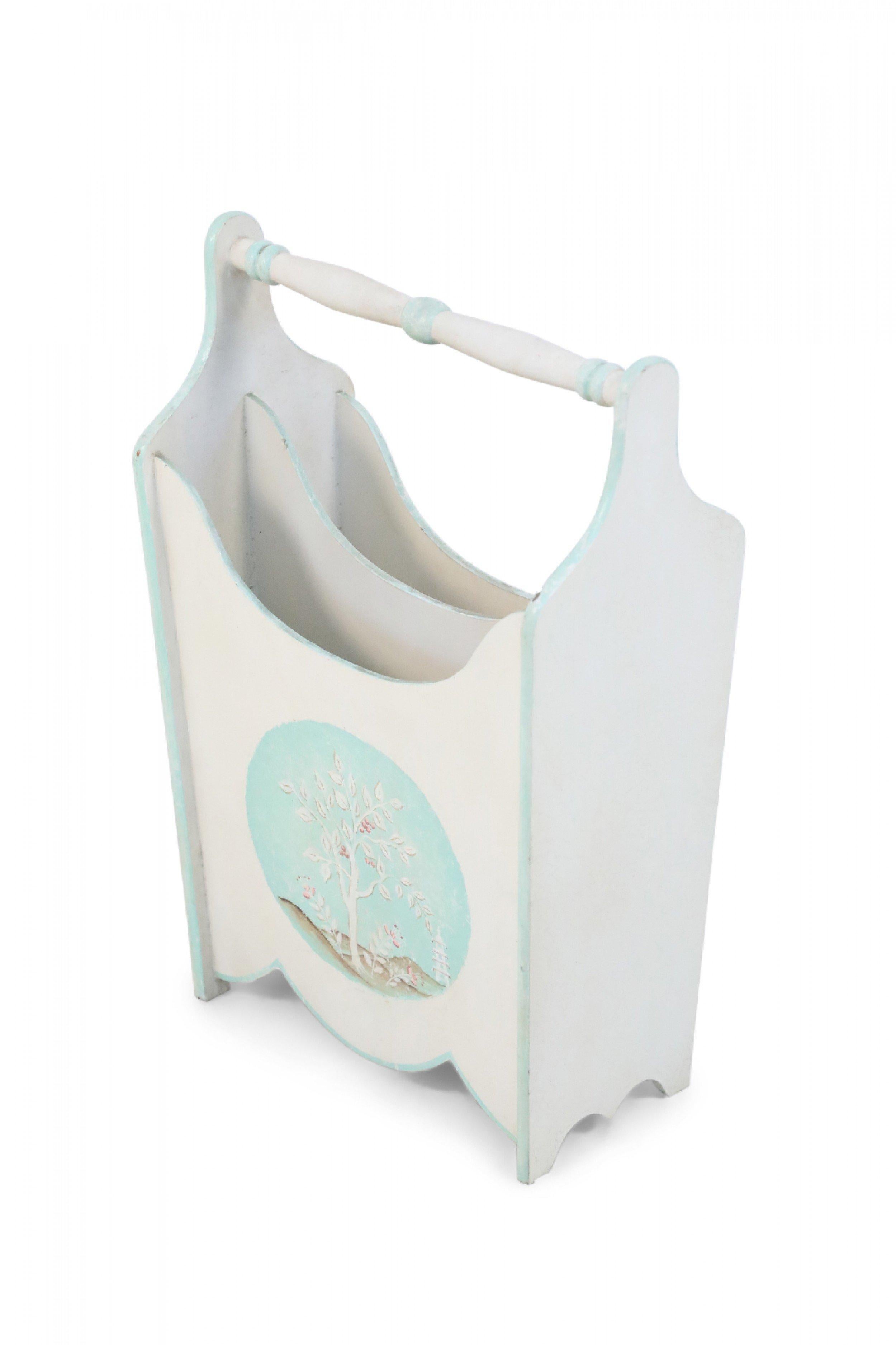 Chinese Export Chinese Painted White Wooden Magazine Rack For Sale