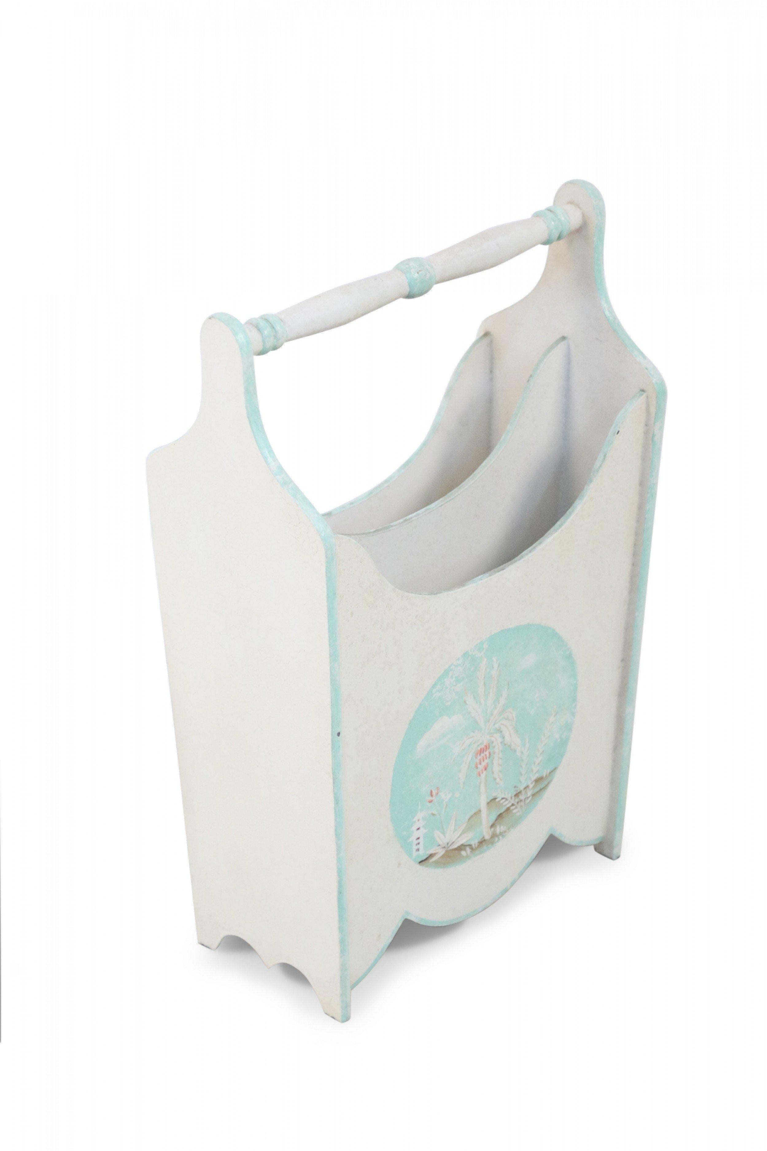 20th Century Chinese Painted White Wooden Magazine Rack For Sale