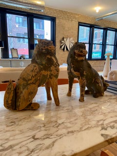 Chinese Painted Wood Foo Lion Guardians Circa 19th Century