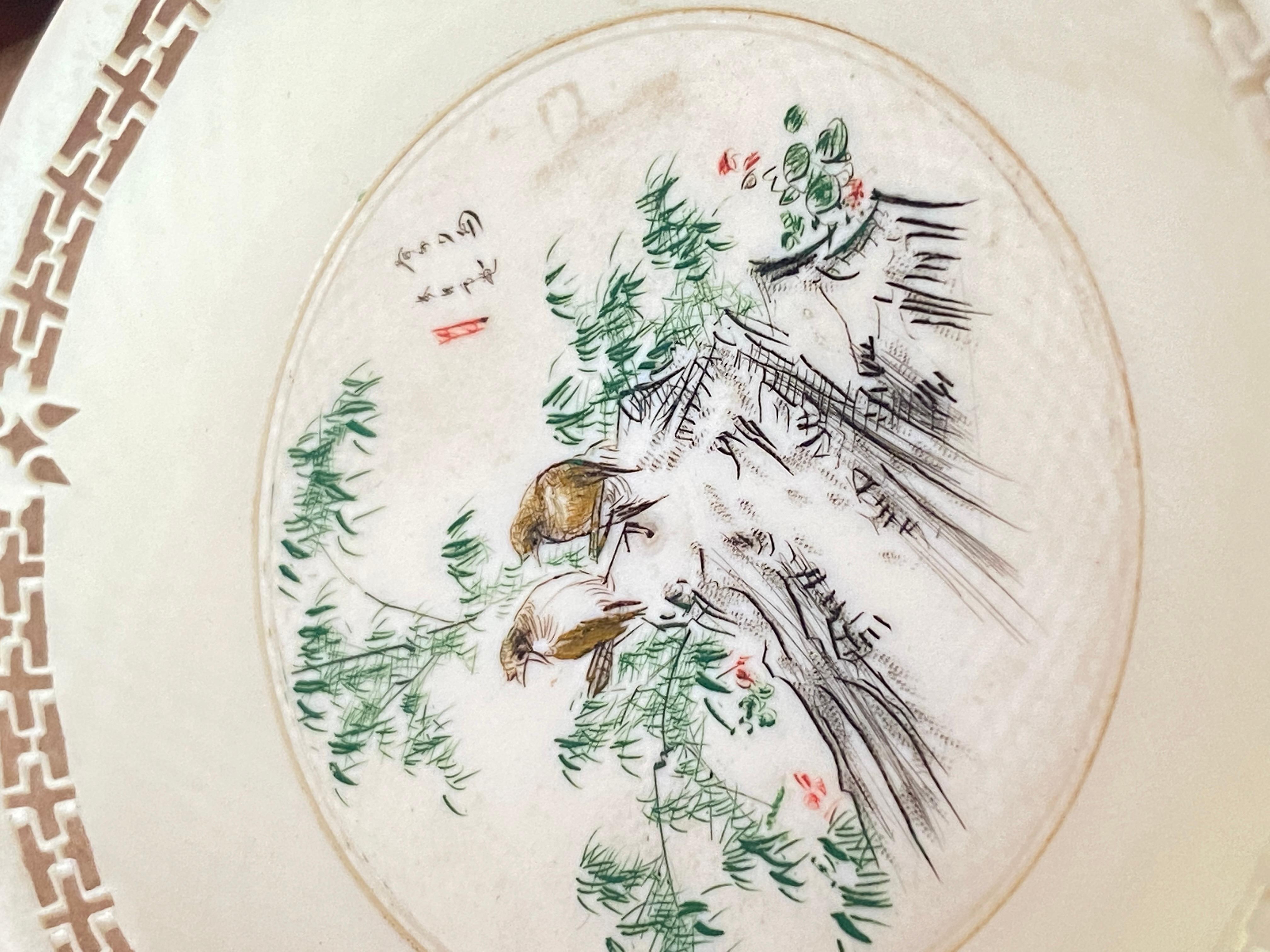 Chinese Painting, Miniature, on a Bone Frame, Green and White, Republic Period In Good Condition In Auribeau sur Siagne, FR