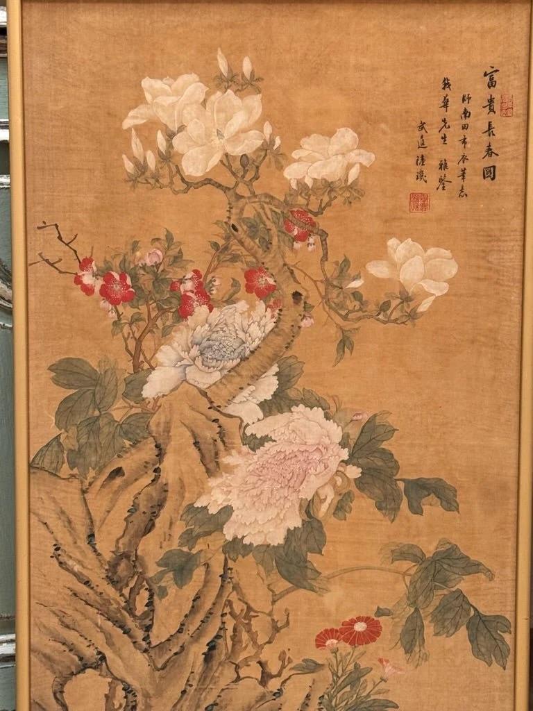 Chinese Painting of Flowers on Silk Attrib. Lu Ji In Good Condition For Sale In Charlottesville, VA