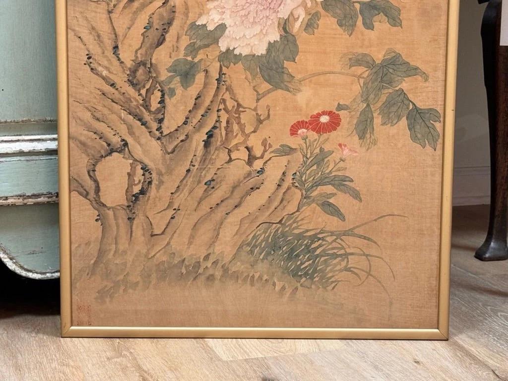 18th Century and Earlier Chinese Painting of Flowers on Silk Attrib. Lu Ji For Sale