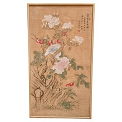 Antique Chinese Painting of Flowers on Silk Attrib. Lu Ji