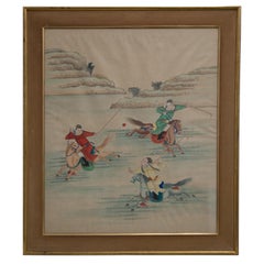 Chinese Painting on Fabric of Horsemen Playing Polo, circa 1880