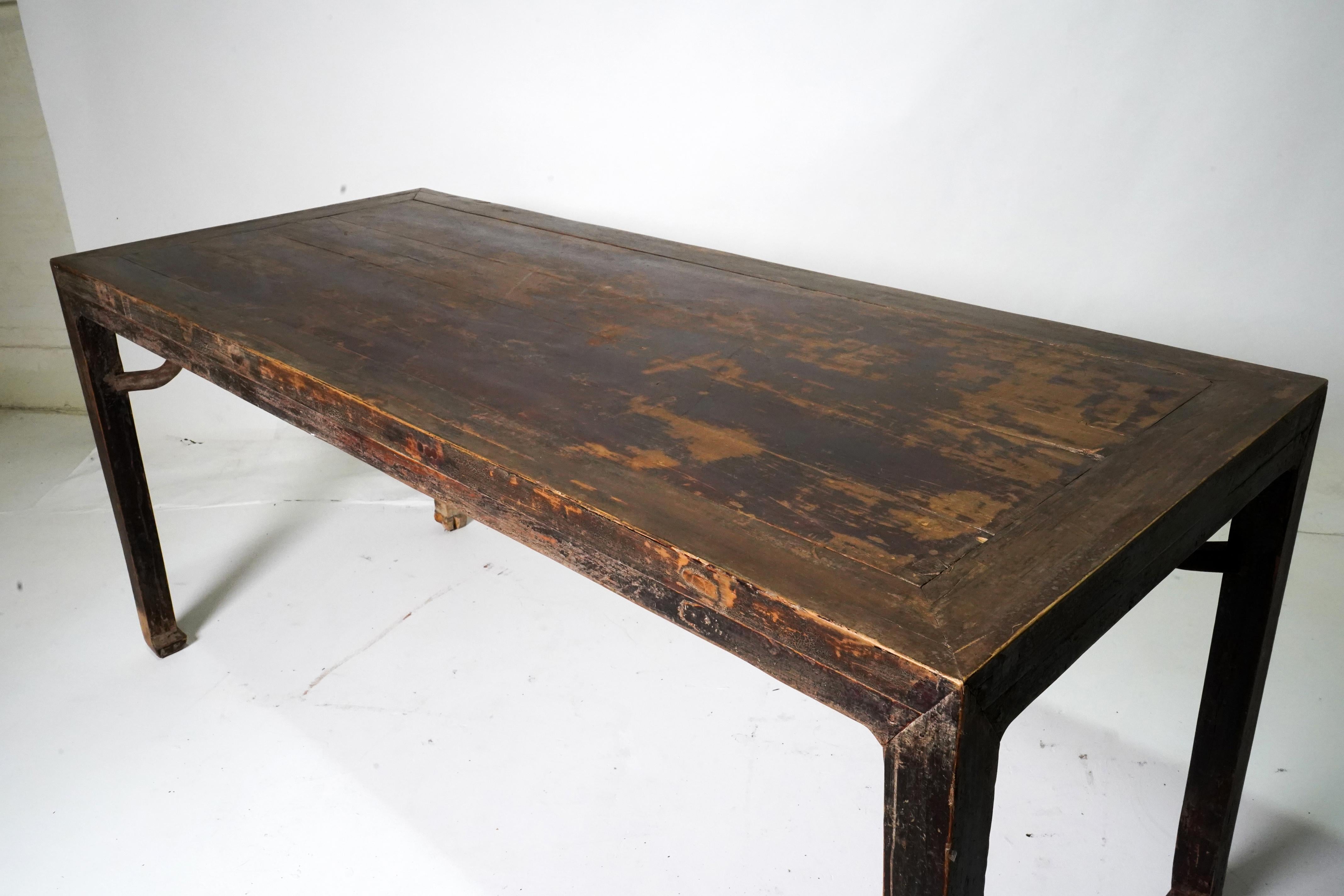 Elm C. 1850 Ming Style Chinese Painting Table with Horse Hoof Legs For Sale