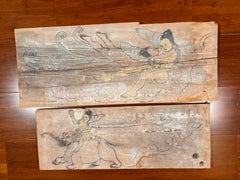Chinese Pair Buddhist Tang Bodhisattvas Hand Painted Old Wood Plaques